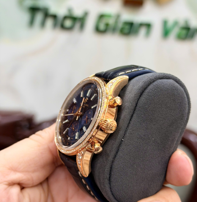 Breitling chonograph vàng khối size 43 kim cương Zin hãng  hiếm gặp hộp + thẻ giá 468 triệu