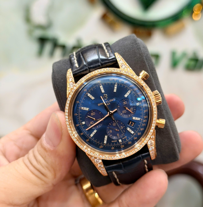 Breitling chonograph vàng khối size 43 kim cương Zin hãng  hiếm gặp hộp + thẻ giá 468 triệu