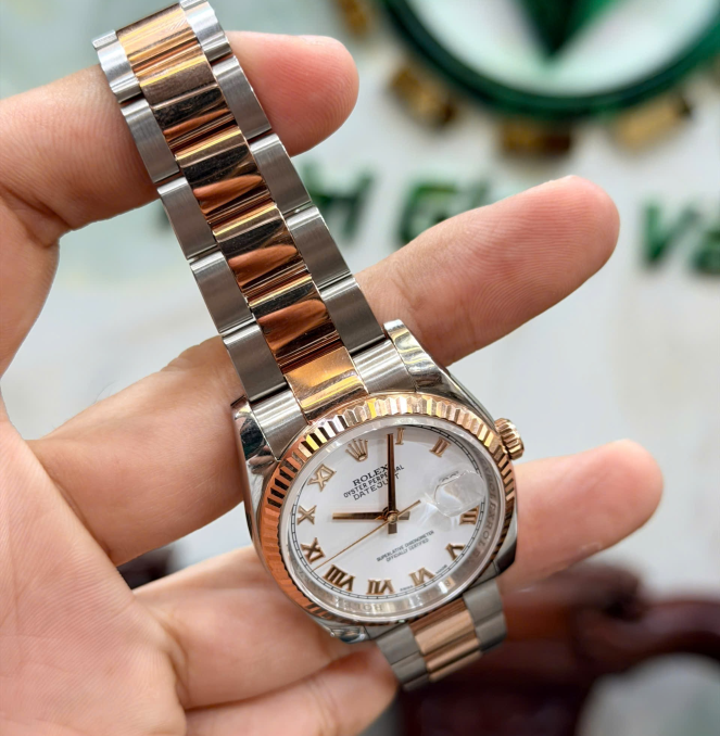 Rolex 116231 đờ mi vàng hồng size 36 mặt tráng men trắng cọc la mã  giá 208 triệu