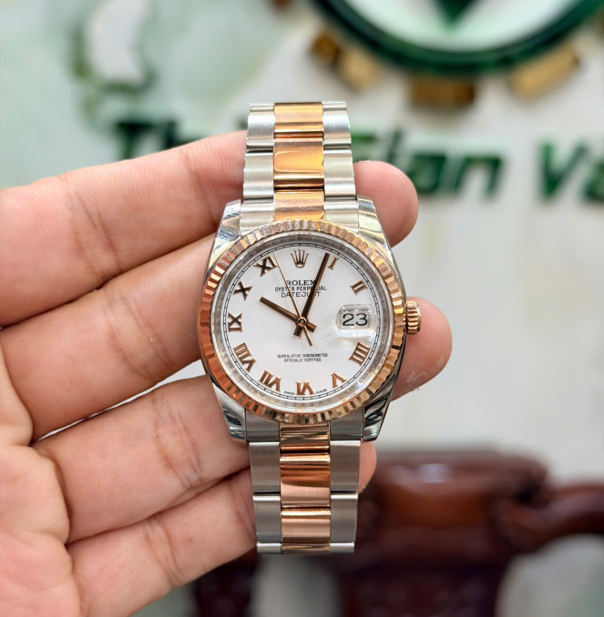 Rolex 116231 đờ mi vàng hồng size 36 mặt tráng men trắng cọc la mã  giá 208 triệu