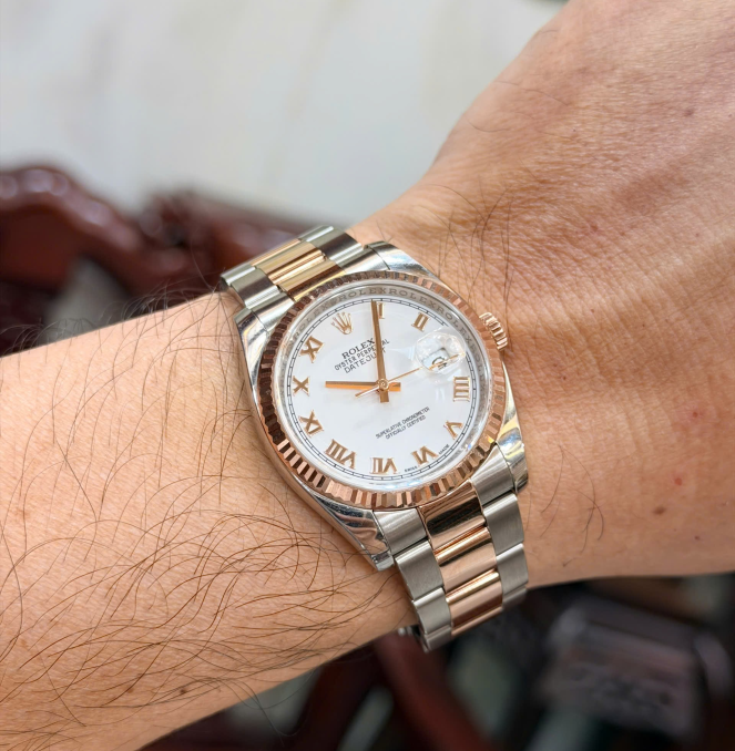 Rolex 116231 đờ mi vàng hồng size 36 mặt tráng men trắng cọc la mã  giá 208 triệu