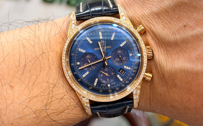 Breitling chonograph vàng khối size 43 kim cương Zin hãng  hiếm gặp hộp + thẻ giá 468 triệu