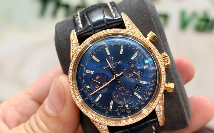 Breitling chonograph vàng khối size 43 kim cương Zin hãng  hiếm gặp hộp + thẻ giá 468 triệu