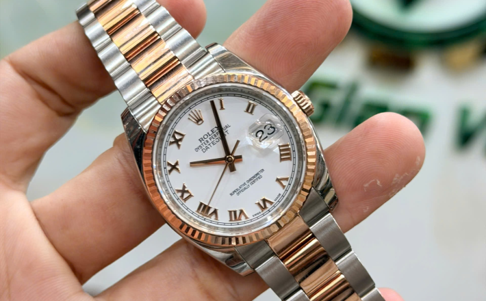 Rolex 116231 đờ mi vàng hồng size 36 mặt tráng men trắng cọc la mã  giá 208 triệu