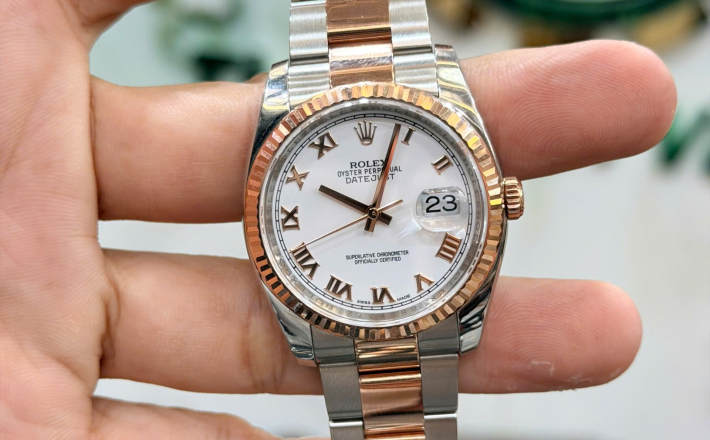 Rolex 116231 đờ mi vàng hồng size 36 mặt tráng men trắng cọc la mã  giá 208 triệu