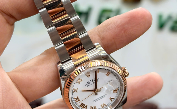 Rolex 116231 đờ mi vàng hồng size 36 mặt tráng men trắng cọc la mã  giá 208 triệu