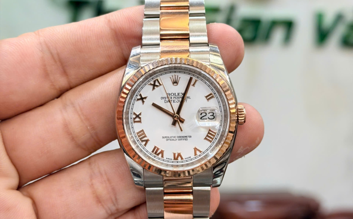 Rolex 116231 đờ mi vàng hồng size 36 mặt tráng men trắng cọc la mã  giá 208 triệu