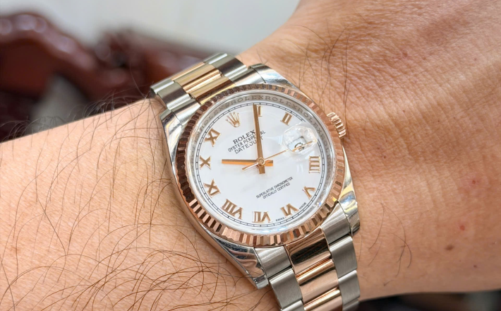 Rolex 116231 đờ mi vàng hồng size 36 mặt tráng men trắng cọc la mã  giá 208 triệu