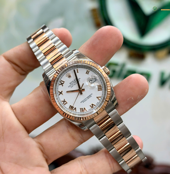 Rolex 116231 đờ mi vàng hồng size 36 mặt tráng men trắng cọc la mã  giá 208 triệu